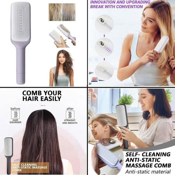 Self-Cleaning Anti-Static Massage Hair Comb for Adults & Kids | Random Color | Pack of 1
