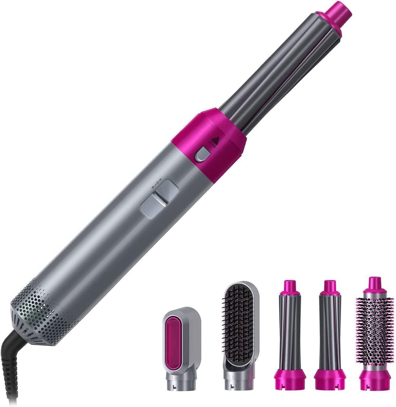 LuxeAir Pro™ Grey & Pink 5-in-1 Hair Styler & Hot Air Brush Dryer