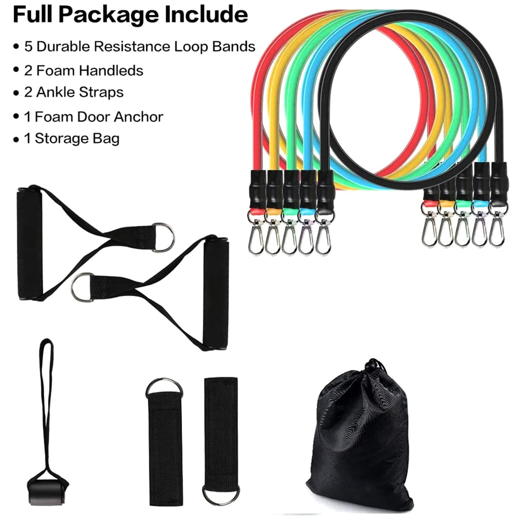 11-in-1 Premium Resistance Bands Workout Kit | Stackable Home Gym Set (Up to 110 lbs)