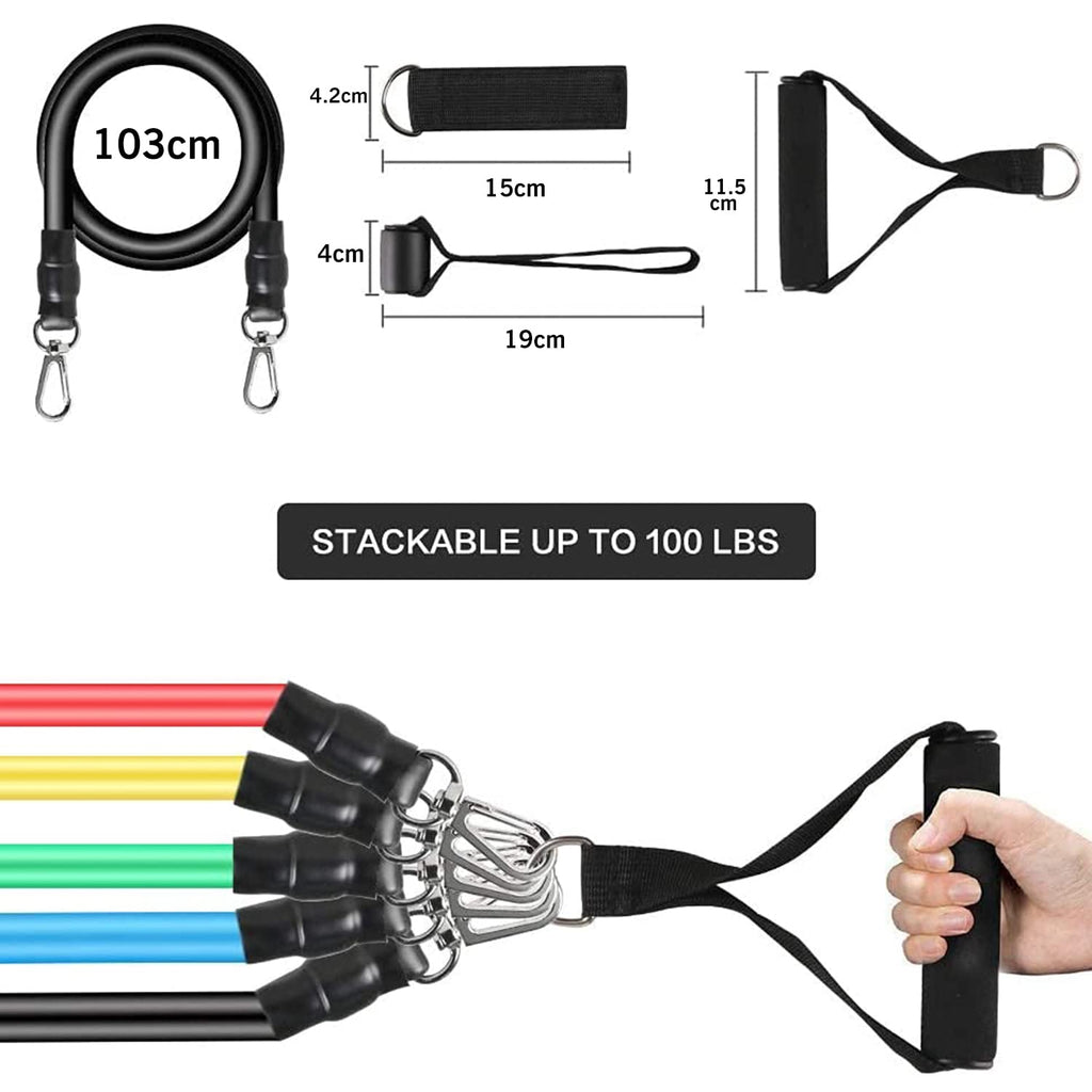 11-in-1 Premium Resistance Bands Workout Kit | Stackable Home Gym Set (Up to 110 lbs)