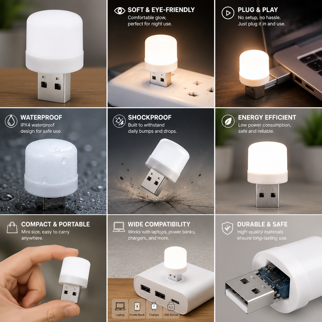 USB Mini Night Light – Portable Soft White LED Lamp