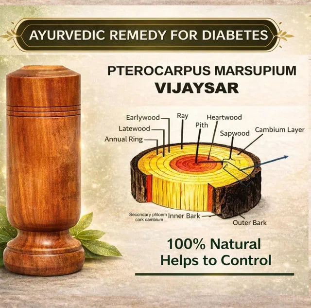 Sugar Balance™ Ayurvedic Wooden Water Glass | Natural Vijaysar Health Tumbler