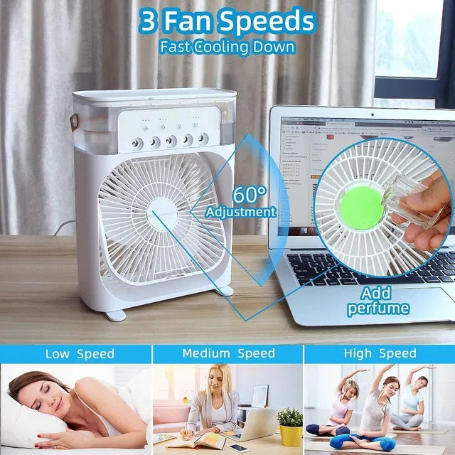 Portable Mini Air Cooler Fan with LED Light | USB Room Cooling Mist Fan