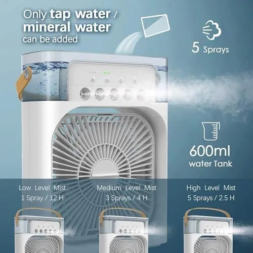 Portable Mini Air Cooler Fan with LED Light | USB Room Cooling Mist Fan